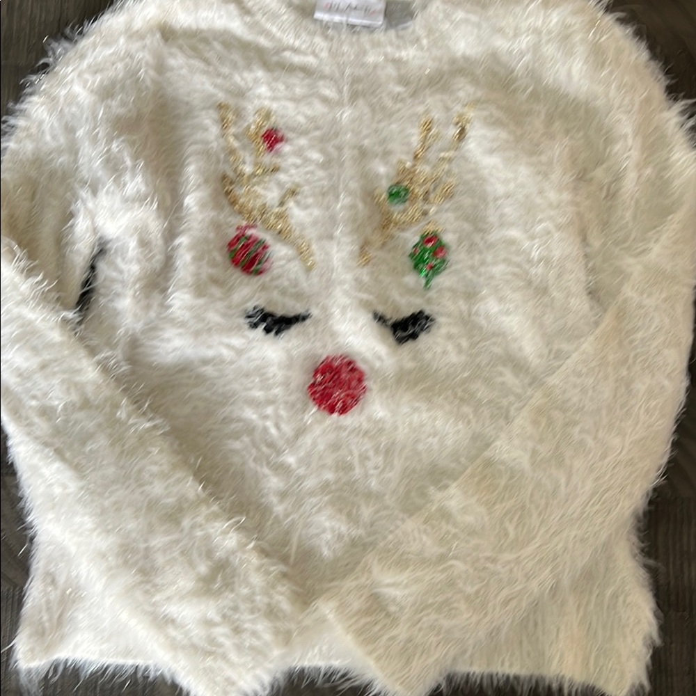 The Children’s Place Festive White Sweater w/ Reindeer Design